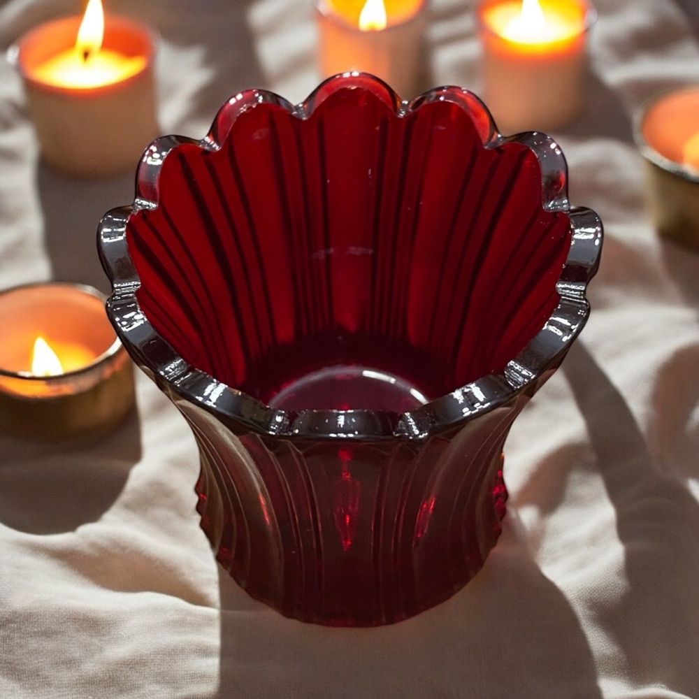 Elegant Red Glass Candle Holder